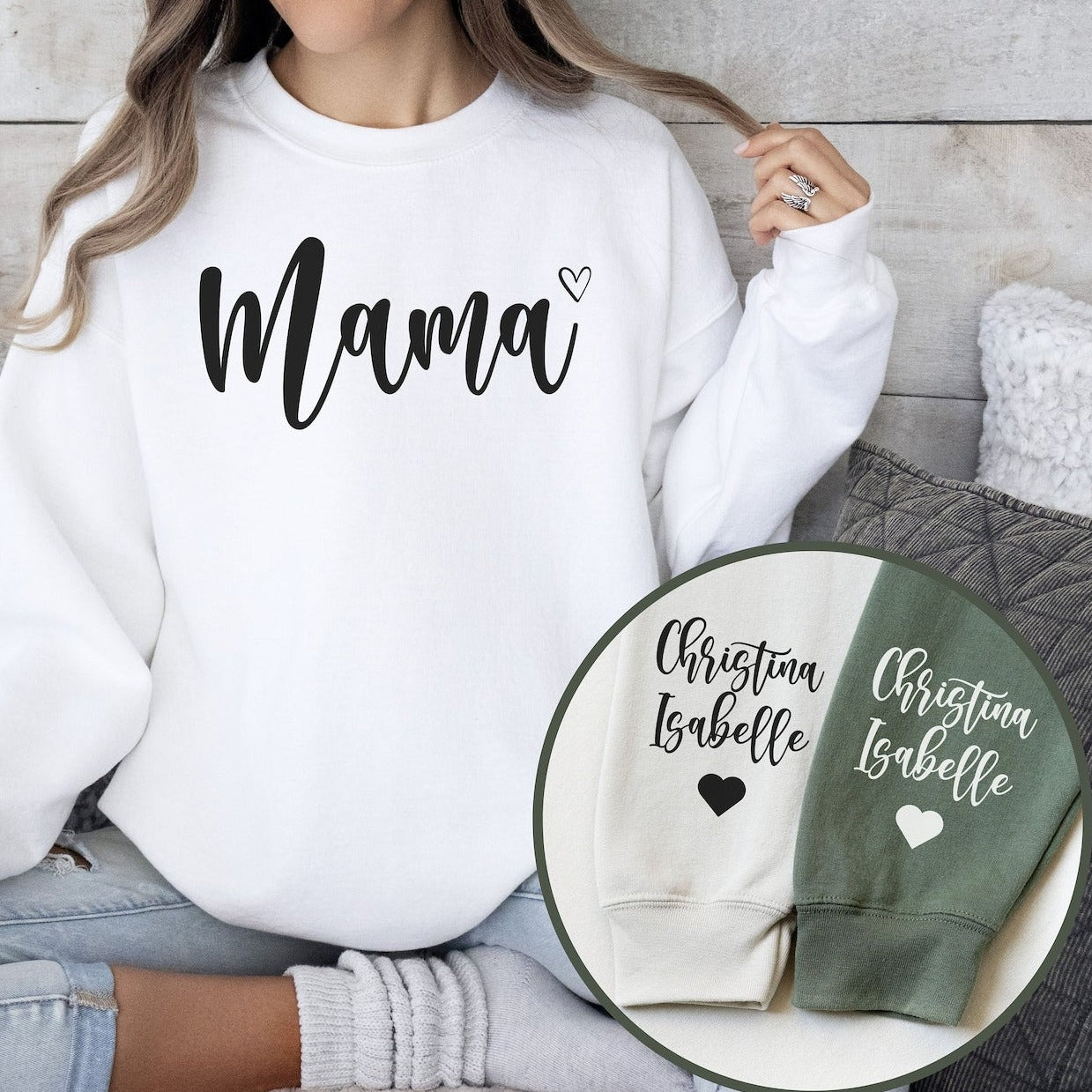 Cherished Mom Moments: Mama Pullover with Personalized Name Adorned on Sleeve