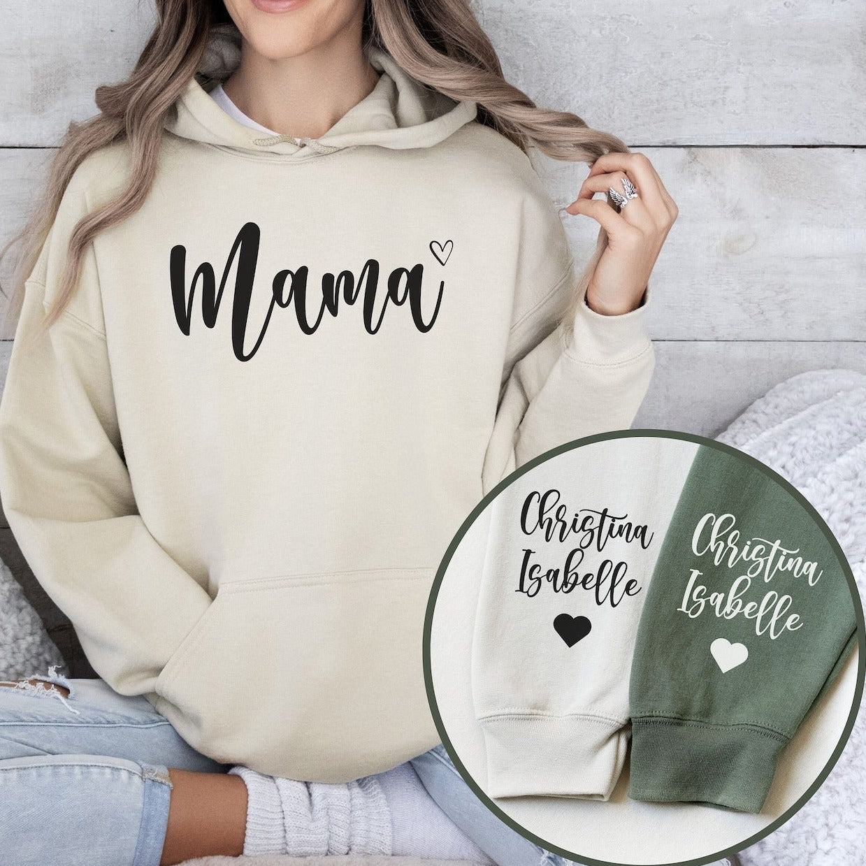 Cherished Mom Moments: Mama Pullover with Personalized Name Adorned on Sleeve