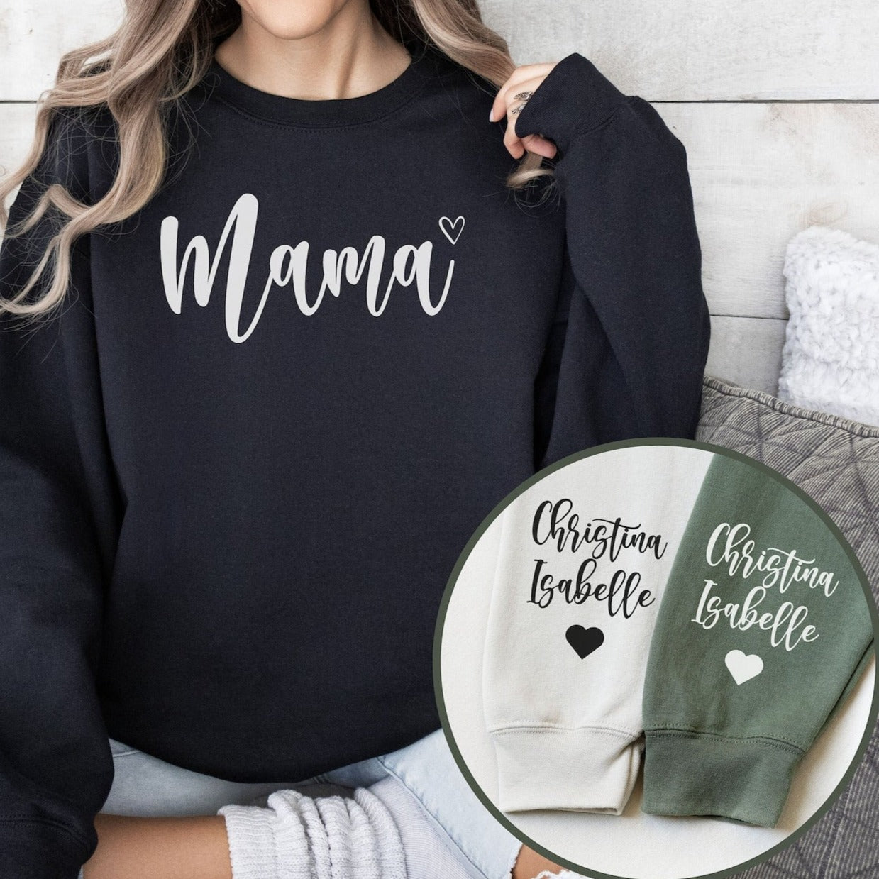 Cherished Mom Moments: Mama Pullover with Personalized Name Adorned on Sleeve