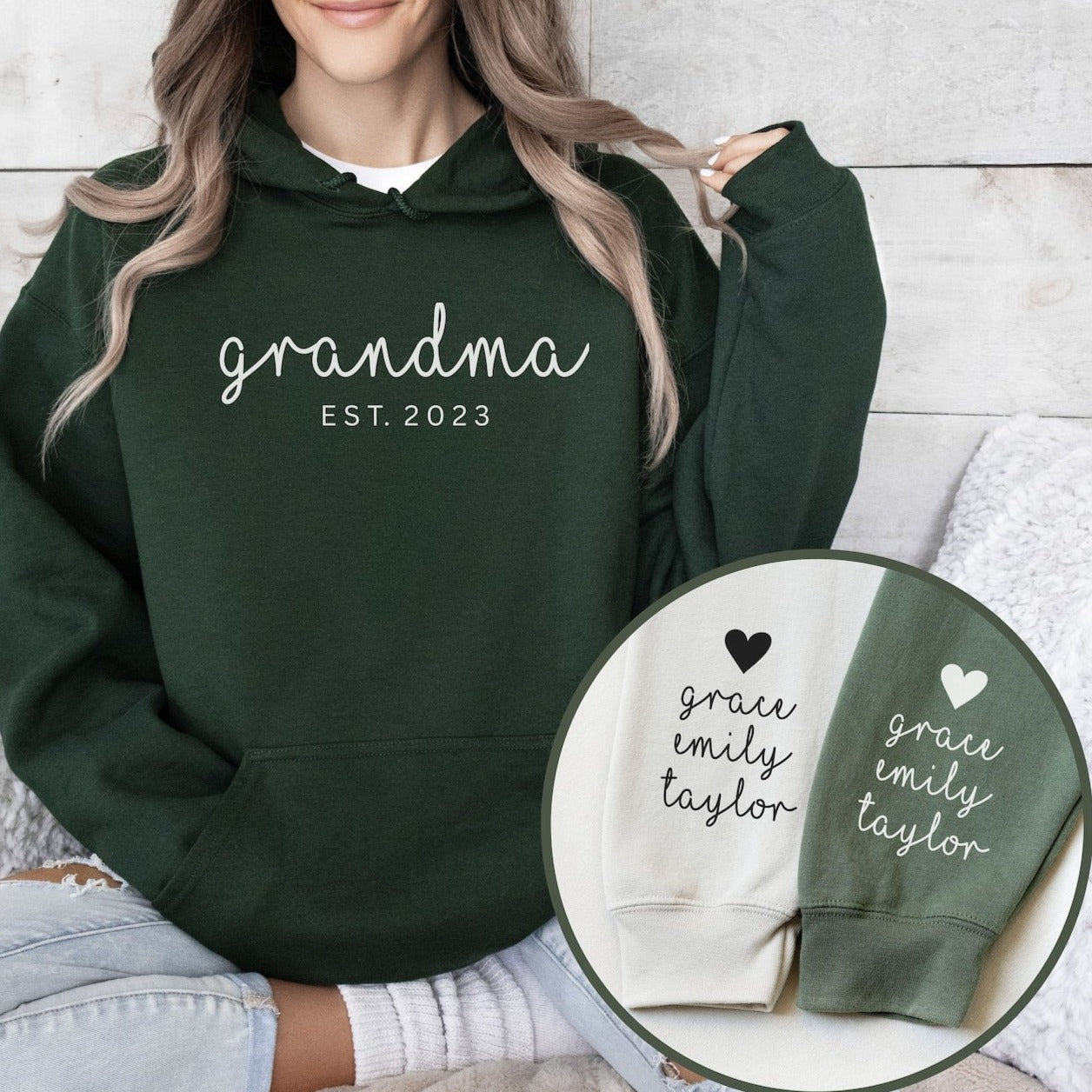 Custom Grandma Est Pullover with Sleeve Names – A Personalized Keepsake