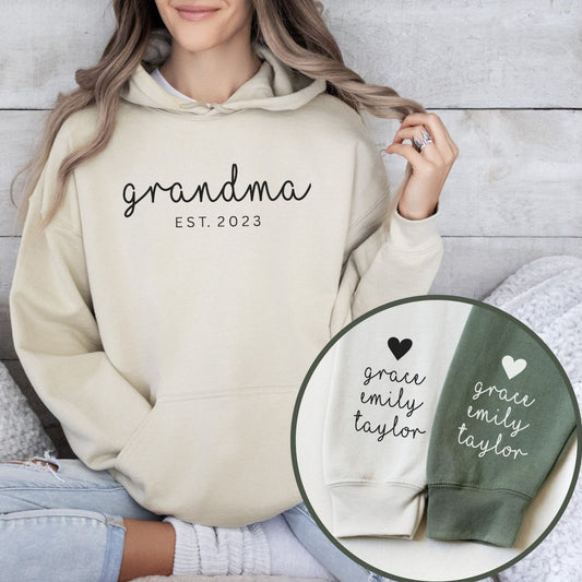 Custom Grandma Est Pullover with Sleeve Names – A Personalized Keepsake