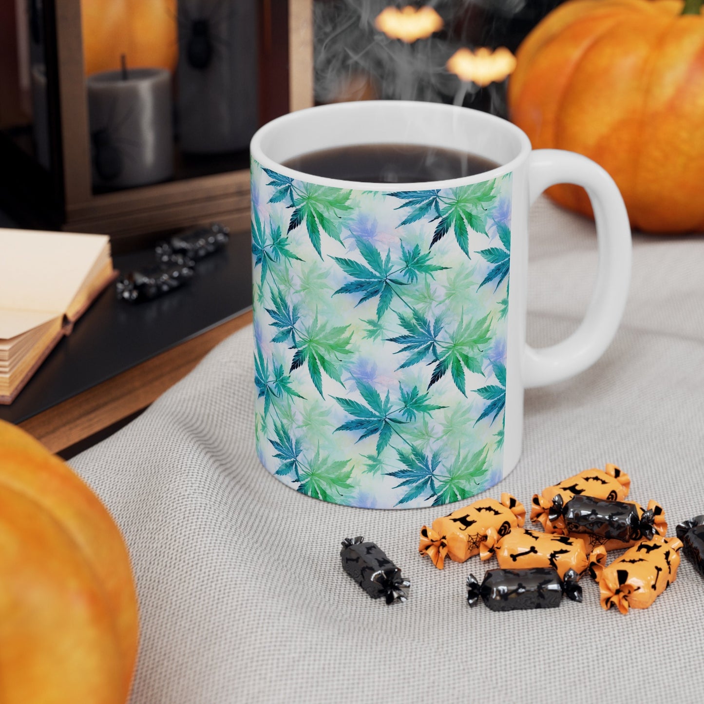 Watercolor Cannabis Plant Ceramic Mug 11oz for Your Nature-Loving Friends, Making This Coffee and Tea Mug a Thoughtful Gift.