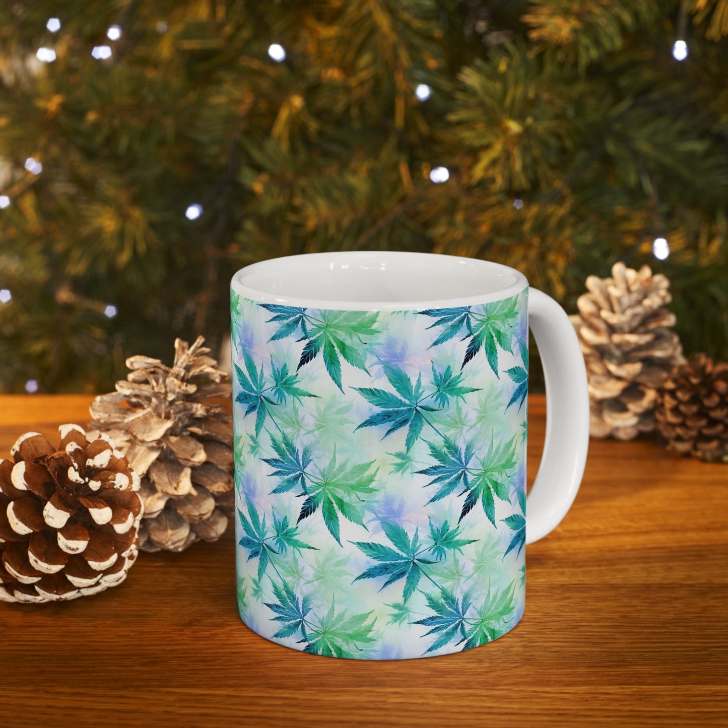 Watercolor Cannabis Plant Ceramic Mug 11oz for Your Nature-Loving Friends, Making This Coffee and Tea Mug a Thoughtful Gift.