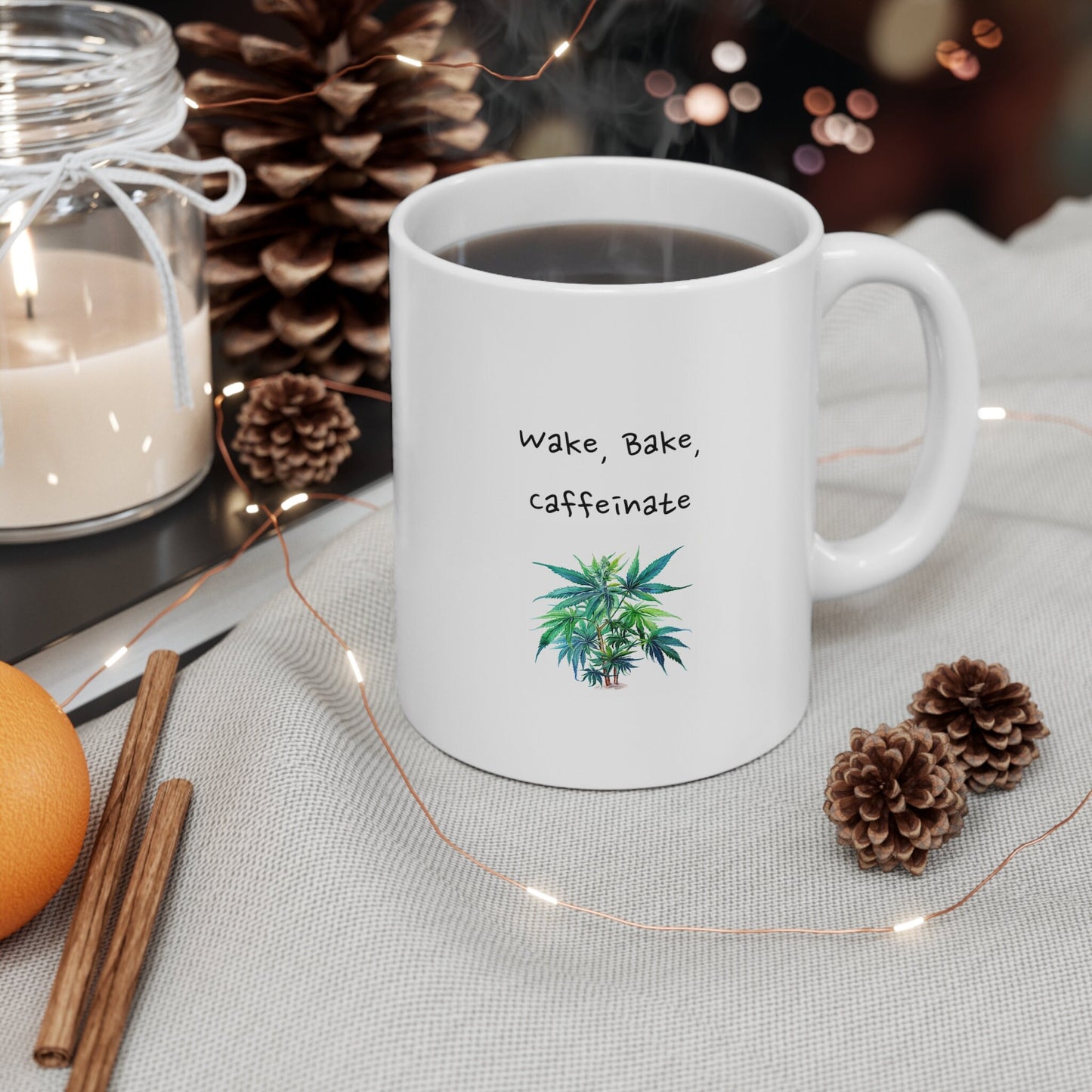 Wake, Bake, Caffeinate, Ceramic Mug 11oz, for Coffee and TeaHC lovers - Ceramic Tea Mug, Tea Time Mug - Coffee Mug, Ceramic Coffee Mug