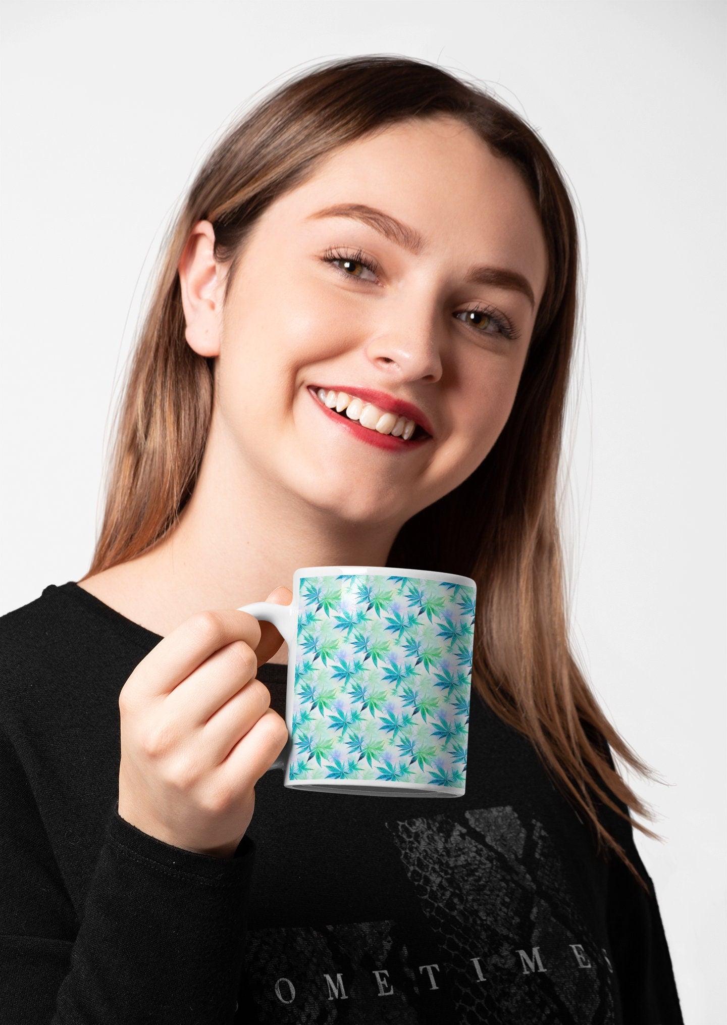 Watercolor Cannabis Plant Ceramic Mug 11oz for Your Nature-Loving Friends, Making This Coffee and Tea Mug a Thoughtful Gift.