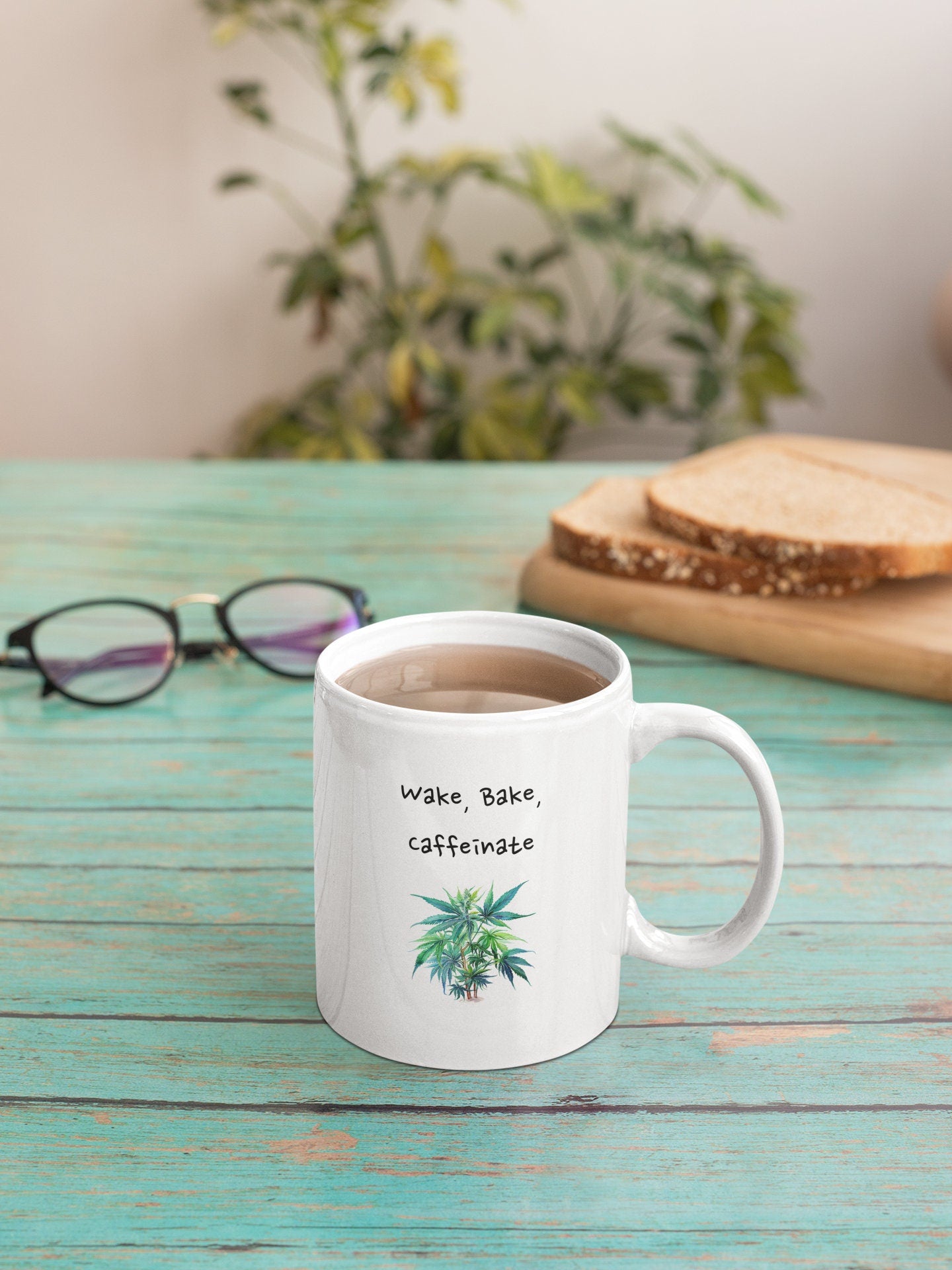 Watercolor Cannabis Plant Ceramic Mug 11oz for Your Nature-Loving Friends, Making This Coffee and Tea Mug a Thoughtful Gift.