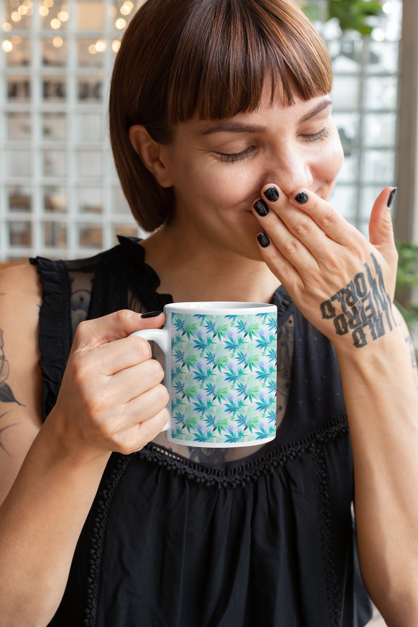 Watercolor Cannabis Plant Ceramic Mug 11oz for Your Nature-Loving Friends, Making This Coffee and Tea Mug a Thoughtful Gift.