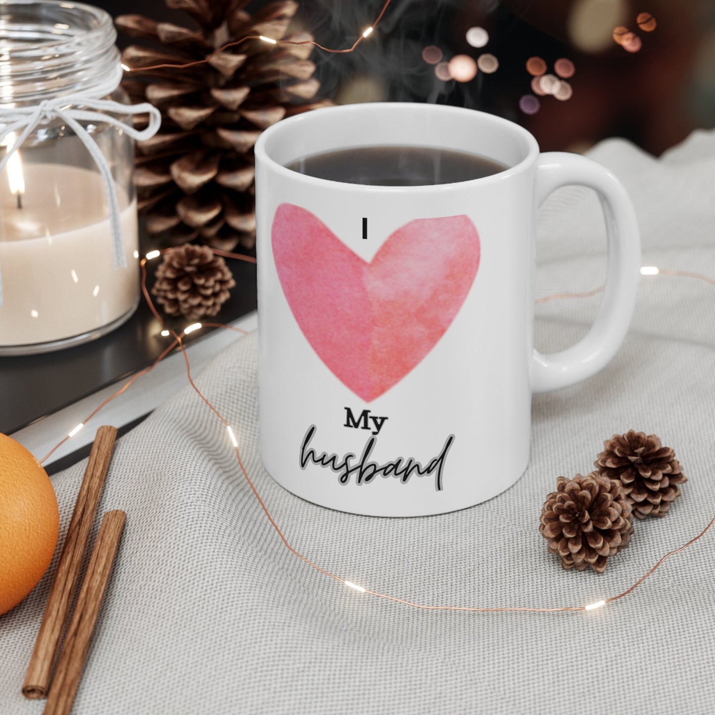 I Heart My Husband Ceramic Mug 11oz, Father's Day Gift, Mother's Day Gift, Christmas Gift, Love, Anniversary Gift