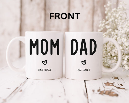 Mom Dad Mug, Pregnancy Announcement Mug, Custom Mom Dad Mug New Mom Mug, New Dad Mug, Mom and Dad Mugs, 11oz Mug, 15oz Mug