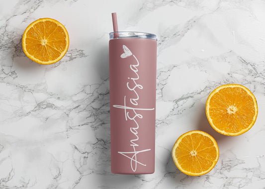 Personalized Matte Tumbler, Skinny Tumbler 20oz, Matte Tumbler,Custom Skinny Tumbler, Tumbler with Lid and Straw, 20oz Tumbler